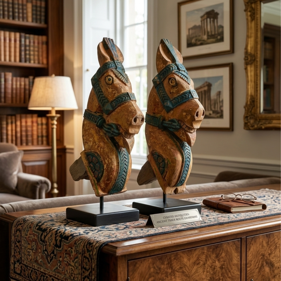 Handcrafted Wooden Horse Bookends Set