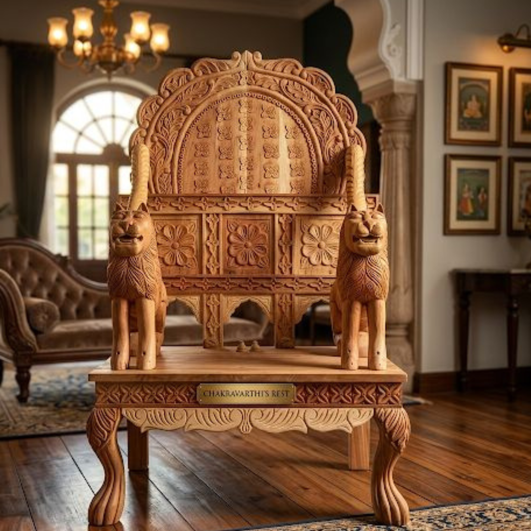 Hand-Carved Royal Lion Throne Chair