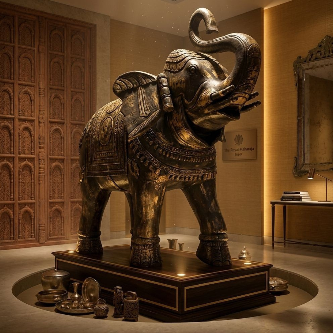 Hand-Burnished Brass Elephant Statue