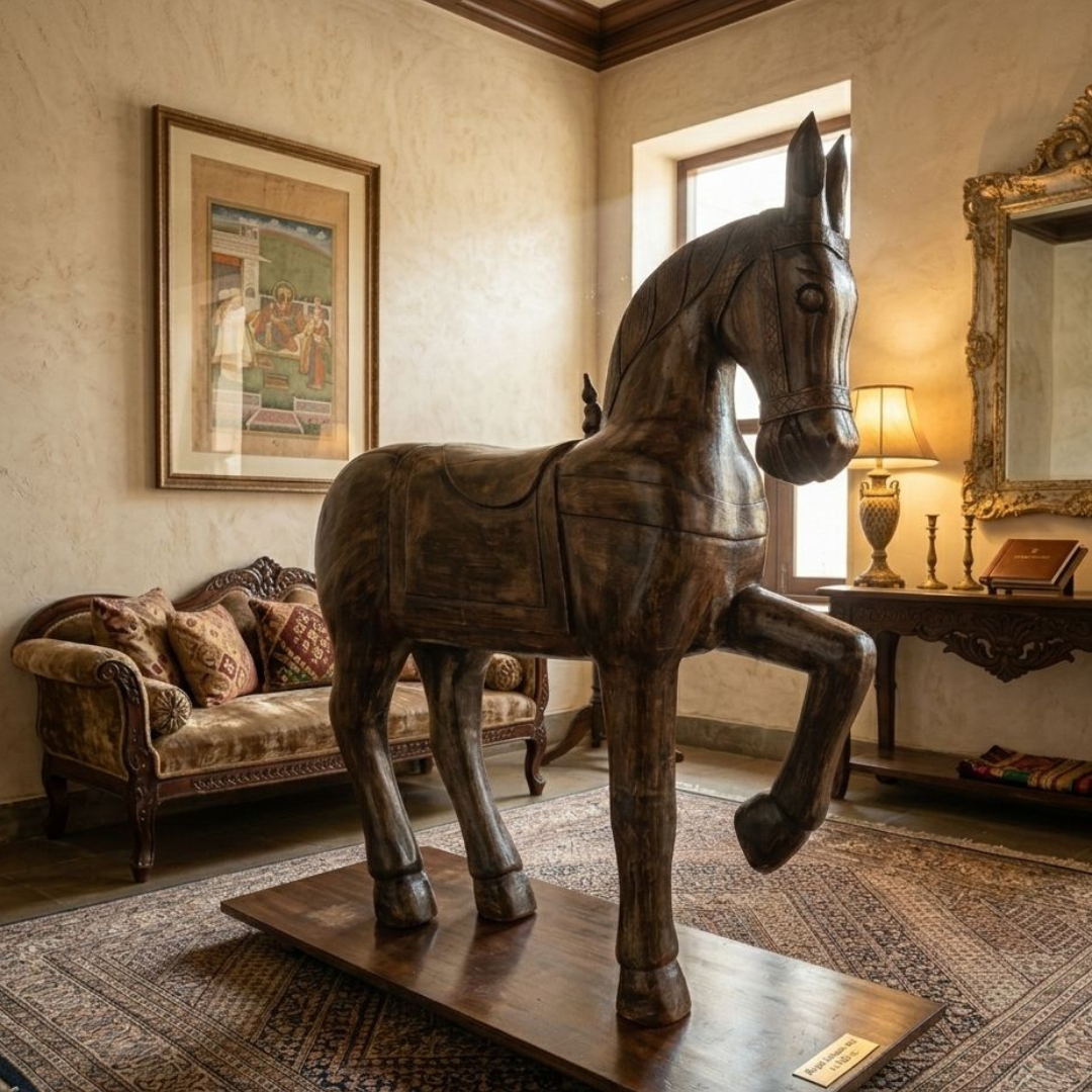 Hand-Carved Wooden Horse Statue