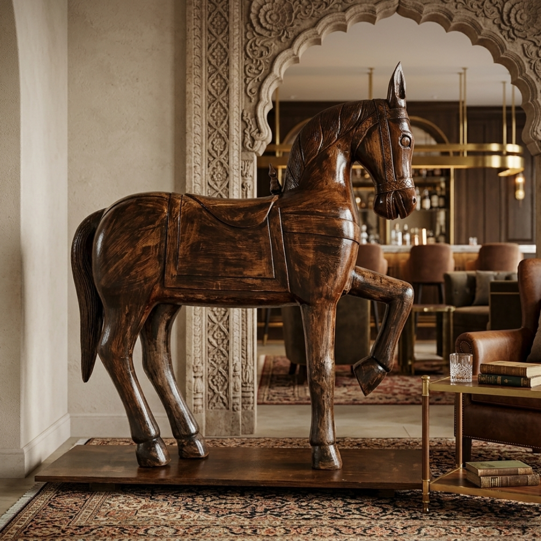 Hand-Carved Wooden Horse Statue