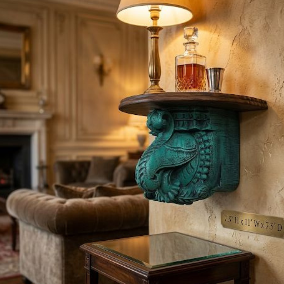 Hand-Carved Elephant Corbel Wall Shelf
