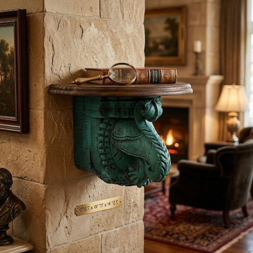 Hand-Carved Elephant Corbel Wall Shelf