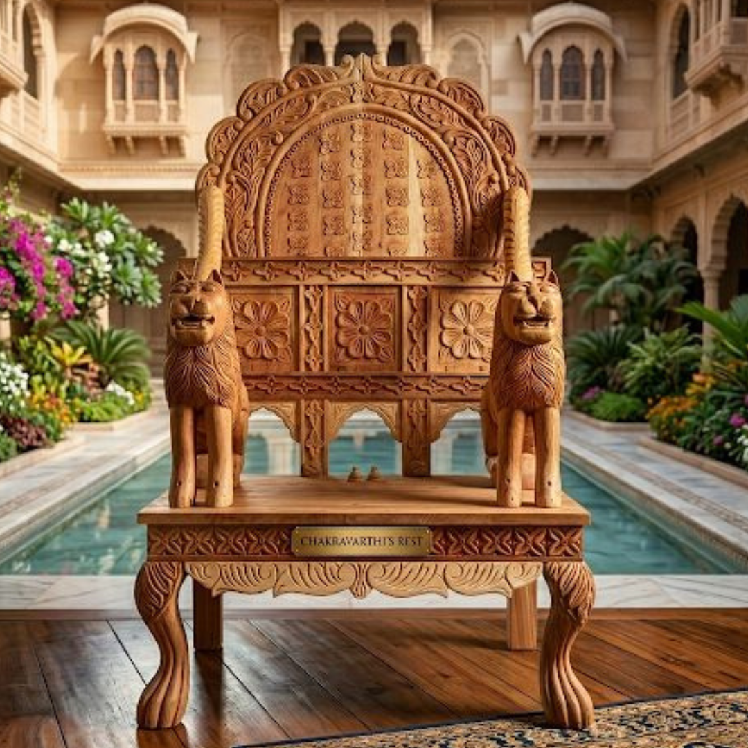 Hand-Carved Royal Lion Throne Chair