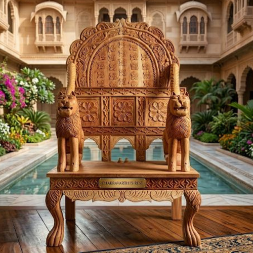Hand-Carved Royal Lion Throne Chair