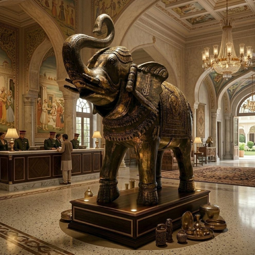 Hand-Burnished Brass Elephant Statue